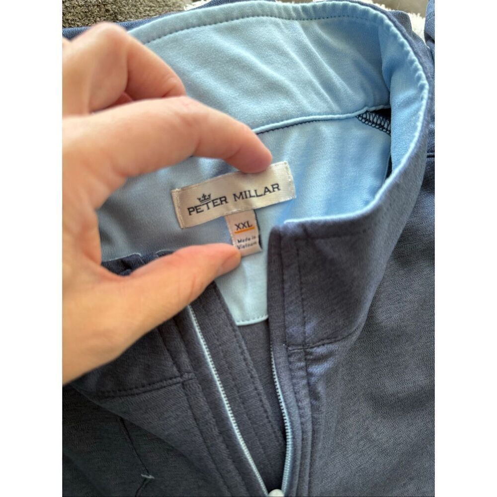 Peter Millar Navy and Light Blue 1/4 Zip Pullover XXL Branded - Picture 3 of 9